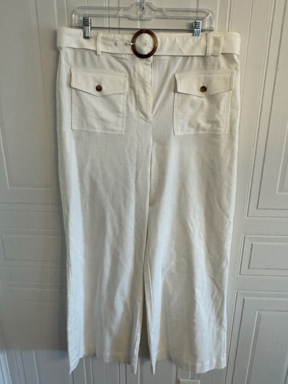 LOFT Women’s Cream Wide-Leg Pants with Belt Size 12